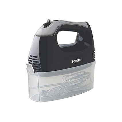 Borosil Smartmix Hand Mixer, Electric Hand Beater, For Mixing Cake Batters, Frostings, Atta, 4 Stainless Steel Attachments (2 Beaters & 2 Dough Hooks), 300 W, Black
