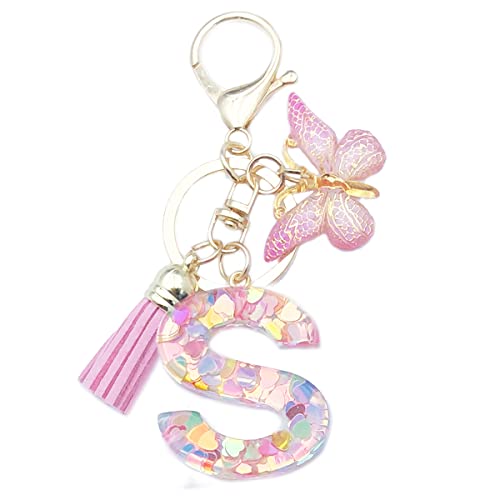 Unpafcxddyig Fashion A-Z Initials Letter Keychain Tassel Butterfly Pendant for Wallet Backpack Handbags Women,Letter S