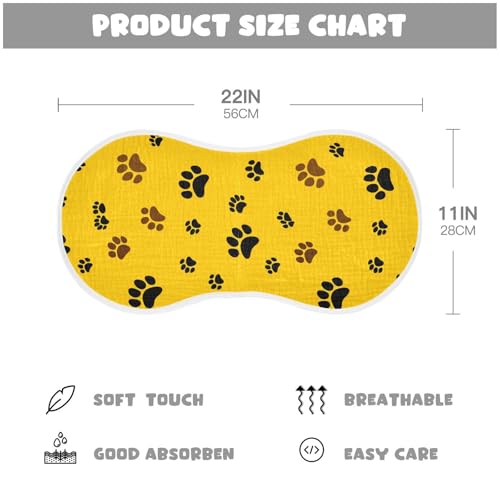 4 Pack Baby Burp Cloths, Soft Absorbent Burping Cloths for Babies, Cotton Milk Spit Up Rags, Large Size for Newborns, Baby Boys and Girls (Yellow Paw Prints)4