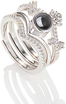 Crown Three-In-One Ring Detachable S925 Silver Projection Ring 100 Languages Say"I Love You" Projection Ring, Love Birthday Gift, Valentine's Day Gift