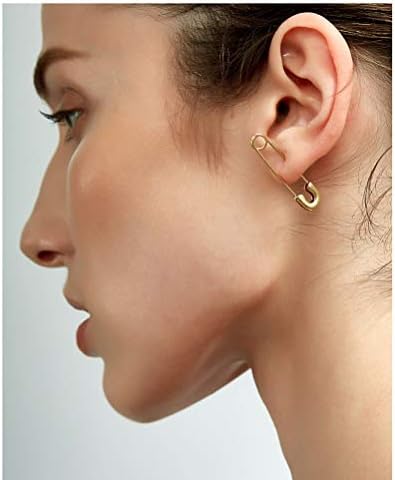 Gold Plated Punk Safety Pin Cartilage for Women Teen Girls Stainless Steel Minimalist Hoop Earrings Personalized Dangle Drop Fashion Jewelry Gifts 33mm