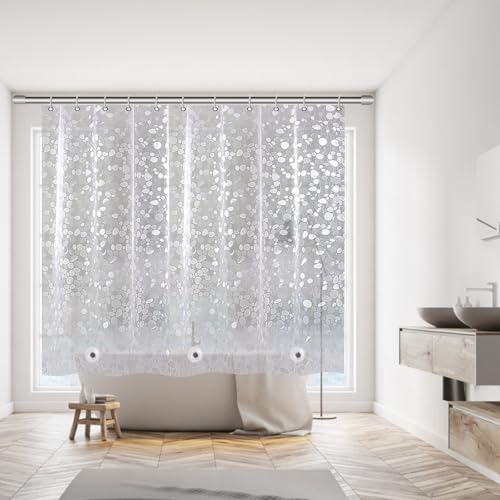 60 inch Height Shorted 8G Waterproof Shower Curtain Liner Pebble Pattern 3 Heavy Duty Magnets Premium EVA Material Not PVC(72W x 60H)