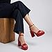 CUSHIONAIRE Cherry Platform Heels – Women's Dress Sandals with Chunky Block Low Heel with Adjustable Ankle Strap, RED 9
