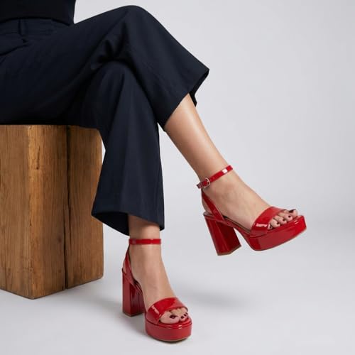 CUSHIONAIRE Cherry Platform Heels – Women's Dress Sandals with Chunky Block Low Heel with Adjustable Ankle Strap, RED 6 by CUSHIONAIRE - Used condition - Image 9