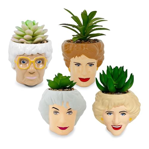 The Golden Girls Face Mini Ceramic Planter With Faux Succulent | Set of 4