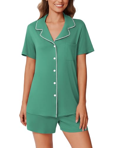 Image of Ekouaer Pajamas Set for Women 2 Piece Pjs Short Sleeve Sleepwear Button Down Lounge Shorts Sets S-XXL
