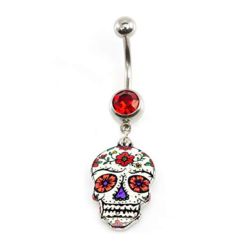BodyJewelryOnline Belly Button Ring with Sugar Skull Design 14g