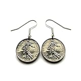 France 1/2 Franc French coin earrings La Semeuse the Sower & Seed Paris Marianne Marseilles Lyon Toulouse Mont Saint-Michel Versailles Nantes Bordeaux Strasbourg Rennes Reims Le Havre Toulon e000080