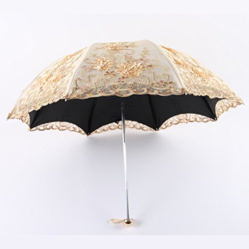 Honeystore Vintage Lace Uv Sun Parasol Folding 3D Flower Embroidery Umbrella H1620 Yellow #TOP3