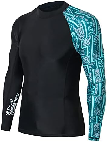 ADOREISM Men's Splice Compression Long Sleeve Rash Guard Surf Swim Shirt UV Sun Protection UPF 50+(Zigzag,2XL)