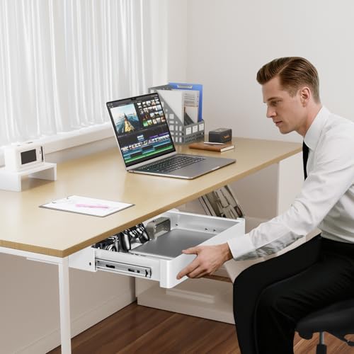 PUTORSEN Under Desk Storage Drawer 15.74" Wide - Smooth Slide Out Organizer for Standing Desk & Home Office,Max Load 17.6 lbs,Quiet Glide, White by PUTORSEN - Image 2