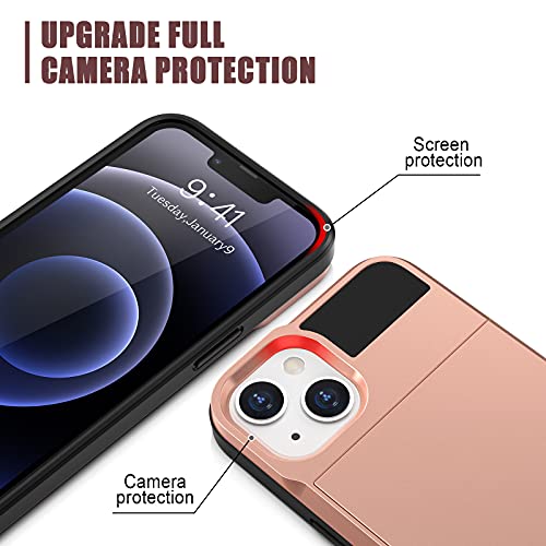 Anuck Iphone 13 Mini Wallet Case: Shockproof, Heavy Duty With Card Holder, Dual Layer Armor Bumper, Anti-Scratch, 5.4" - Rose Gold #TOP4