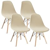 Bifaunvogel Shell Chair Covers Velvet Mid Century Modern Dining Chair Covers Stertch Dining Room Shell Side Chair Slipcovers Lounge Armless Chairs Covers for Kitchen Dining Room Set of 4 Beige