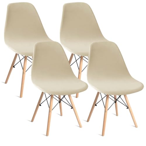 Bifaunvogel Shell Chair Covers Velvet Mid Century Modern Dining Chair Covers Stertch Dining Room Shell Side Chair Slipcovers Lounge Armless Chairs Covers for Kitchen Dining Room Set of 4 Beige