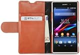 STILGUT Leder-Hülle kompatibel mit Sony Xperia Z1 Compact mit Karten-Fächern, Cognac