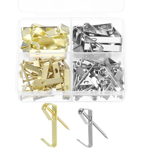 Image of uxcell 80 Pcs Picture Hangers, 30 /10lb Picture Hanging Kit Picture Hanging Hooks Picture Hooks for Wooden Wall or Drywall Frame Painting Art Photo(40 Hangers + 40 Nails), Gold & Silver