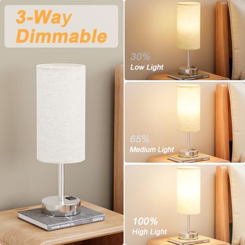 Dicoool Touch Table Lamp for Bedroom Nightstand - Bedside Lamp with USB-C USB-A Charging Ports White, 3 Way Dimmable Small Desk Lamp for Bedroom, Dorm Room, Office, Living Room, Reading, Bathroom by Dicoool - Image 6