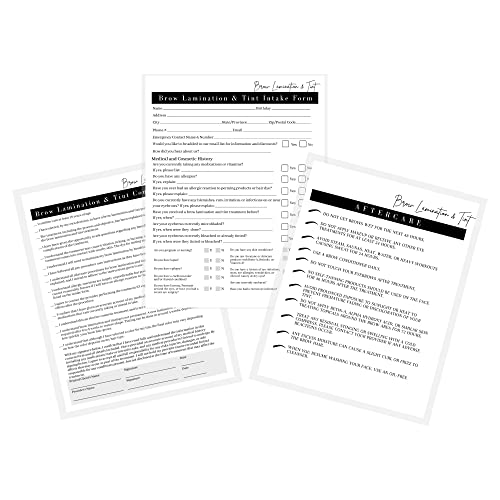 Eyebrow Lamination Consent Form, Intake Form, Aftercare Form | 75 Pack | 8.5x11