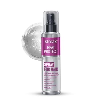 Streax Heat Protectant Hair Spray | 100 ml | For Women & Men | Helps Shield Hair from Styling Heat up to 250C | Help Reduces Hair Breakage | Ideal for Daily Use