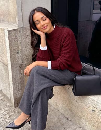Image of MEROKEETY Women's Turtleneck Long Sleeve Sweater 2025 Fall Cozy Knit Loose Casual Trendy Pullover Tops Winter Clothes