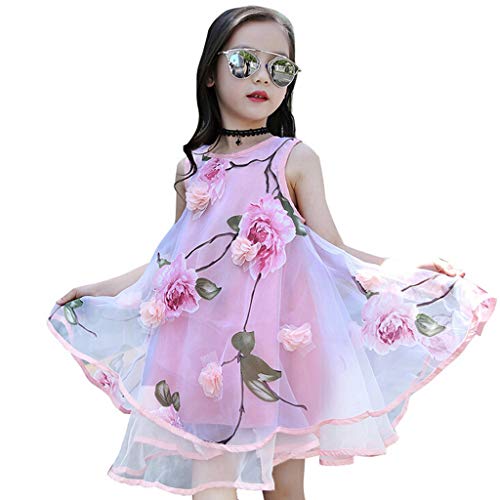 Summer Baby Girls Kids Flower Princess Dress Pageant Wedding Party Evening Dress Wedding Dress (Pink, 12-13 Years) #TOP4