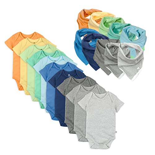 Image of HonestBaby 20-Pack Organic Cotton Short Sleeve Bodysuits and Bandana Bib, 12 Months
