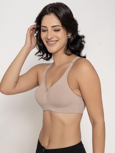 Image of INKURV Seamless Non-Padded Bra for Women | Non-Wired Cotton Full Coverage T-Shirt Bra | Thin Adjustable Straps | Double Layered Cups | Anti Sag Lift Up Support | Luna Combo of 2