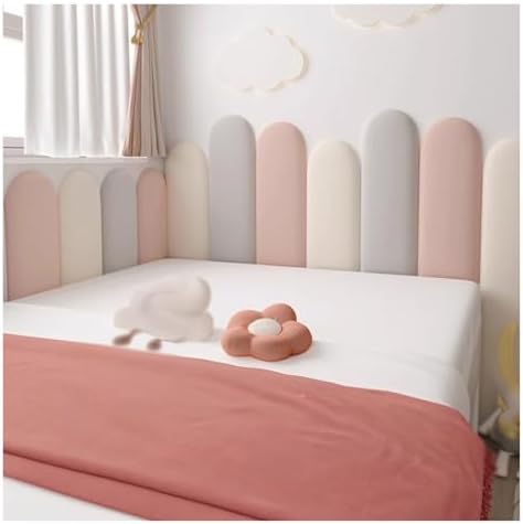 3D Peel and Stick Upholstered Wall Panels, Soundproof Headboard, Removable Anti-Collision Design, Thick 3.5cm, Available in White, Pink, Gray (150x55cm)