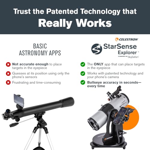 Celestron 22480 StarSense Explorer 114mm Tabletop Dobsonian Smartphone App-Enabled Telescope Works with StarSense App to Help You Find Nebulae, Planets & More – iOS/Android Compatible