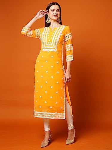 Image of ANNI Designer Women's Cotton Straight Fit Straight Viscose Chikankari Embroidered Kurta