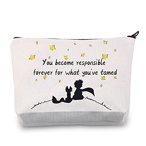 JXGZSO The Little Prince And Fox Makeup Bag With Zipper You Become Responsible Forever for What You ve Tamed Gift For Prince Fan (The little prince fox)