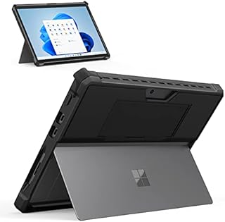 MoKo Case Fits Microsoft Surface Pro 8 13" Touchscreen 2021 Release Tablet - All-In-One Protective Rugged Cover Case with Hand Strap & Compatible with Type Cover Keyboard, Black