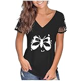 ViGam1980s Women's Summer Tops V-Neck Butterfly Pullover 3D Printed Printed Undershirt Teenager Tops T Colorful Tunic Tunic Shirts Casual T-Shirt Lace Short Sleeve BlouseSchwarz XL