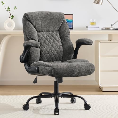 Fabric Executive Office Chairs Comfortable - with Flip-up Arm Rest Gray