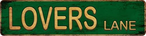 Vintage Metal Tin Sign LOVERS LANE 4''x16'' inch, Street Sign for Home, Restaurant, Bar, Cafe, Garage - Retro Wall Decor Plaque