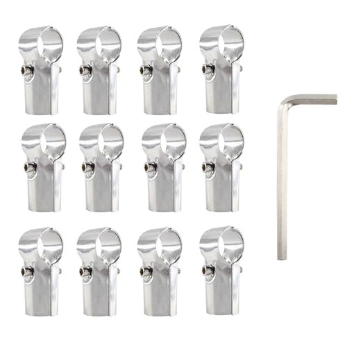 AUXBC 12Pcs OD 1"(25MM) T Pipe Clamp, Structural Pipe Connector 2 Way Joint Pipe Fitting, Stainless Steel End Clamps for Panel Pipe T Clamps Chain Link Fence Parts, Silver