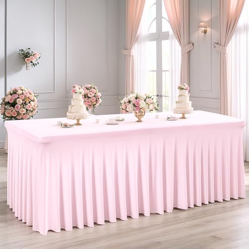 Shillance 2 Packs Baby Pink Spandex Table Covers 4ft,Fitted Table Covers for 4 Foot Tables Stretch Spandex Table Skirts Rectangle Tables for Event, Wedding, Banquet & Parties by Shillance - Used condition - Image 5