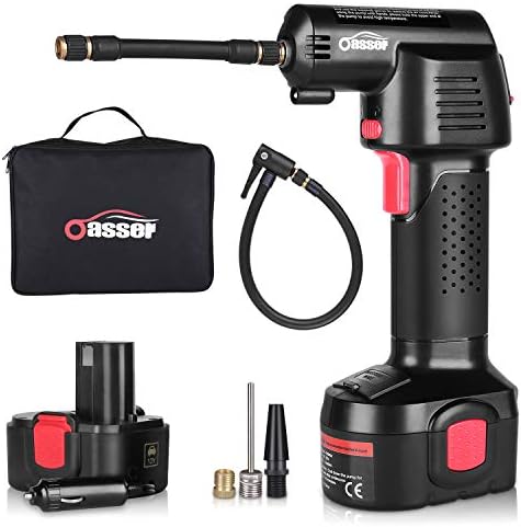 Oasser Air Compressor Tire Inflator Bicycle Pump Electric Handheld Air Compressor Portable with 6600mAh Battery Pack LCD Screen 12V110V 130PSI Storage Bag Gloves P2