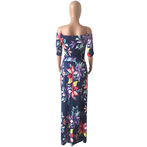 Women Romper Split Maxi Dress Floral Short Jumpsuit Overlay Summer Party Beach 2021 Dark Blue XL