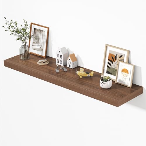 Image of Dreamland 55 inch Floating Shelves for Wall, 12 inch Deep Thicker Walnut Floating Shelves, Wall-Mounted Shelves for Bedroom, Living Room, Kitchen, Bathroom - Set of 1