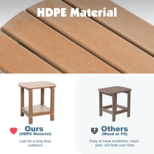 Loeniy Outdoor Side Table 2 -Tier Adirondack Table Hdpe Patio Side Table Weather Resistant End Table Small Outdoor Table (Teak) #TOP3