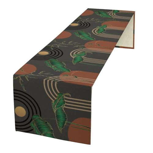 Mid Century Modern Table Runner,Retro Tropical Palm Tree Leaves Sun Arch Table Runner for Home Indoor Outdoor Kitchen Holiday Birthday Party Wedding Decor 13x70 Inch