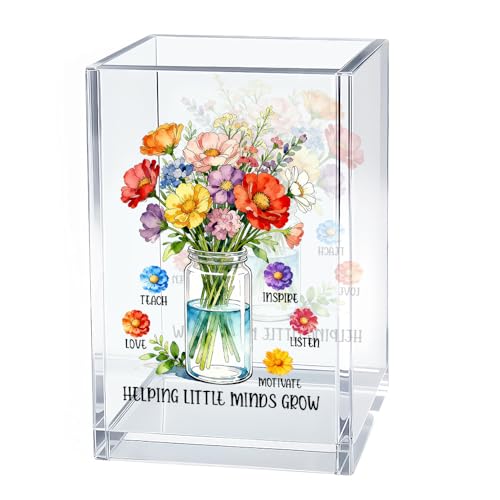 Image of Helping Little Minds Grow Acrylic Pen Pencil Holder for Teacher