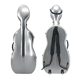 Conboxus Cello Case 1/2 size With Wheels Carbon Fiber Lightweight Durable Hard Shell Travel Case,Waterproof with Carry Straps Gift for Birthday/Christmas (silver)