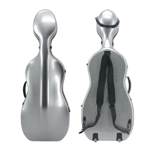 Conboxus Cello Case 1/2 size With Wheels Carbon Fiber Lightweight Durable Hard Shell Travel Case,Waterproof with Carry Straps Gift for Birthday/Christmas (silver)