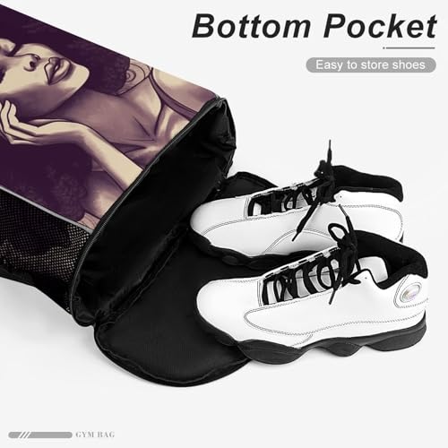 Drawstring Gym Backpack with Shoe Compartment And Wet Pocket, 28L Lightweight Waterproof African Hair Black Women Sports Backpack for Workout Swim Beach Travel String Bag for Men Women4