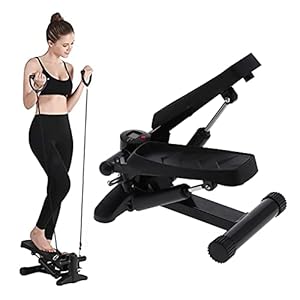 EVTSCAN Stepping Machine met weerstandsbanden Draagbaar LCD-scherm Fitness Stepper Zwart