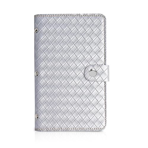lizimandu Business Card Holder Book, Business Card Book Case PU Leather Organization Binder Name ID Card Holder for Men & Women, Up to 96 Cards Capacity(1-Woven Silver)