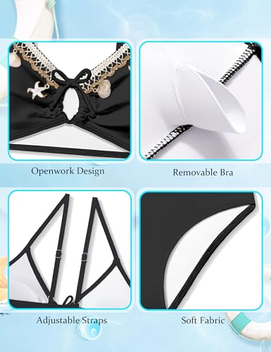Image of Girls Swimsuit V Neck Bikini Set Color Block with Cover Up 3Pcs Bathing Suits