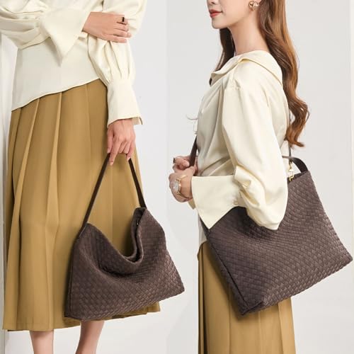 Image of Suede Woven Tote Bag for Women, Hobo Shoulder Bag for Work Travel